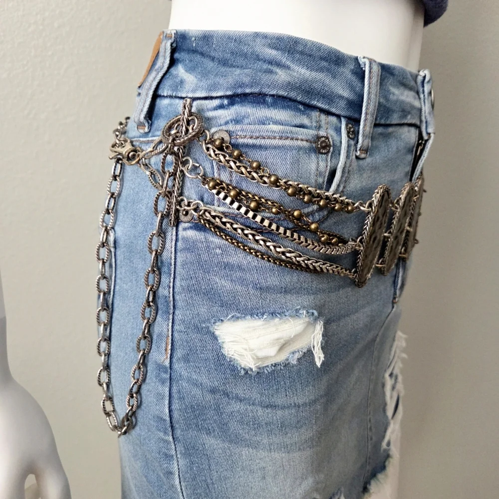 Chico's Wide Multi Chain Belt With Hammered Bronze Front Panels